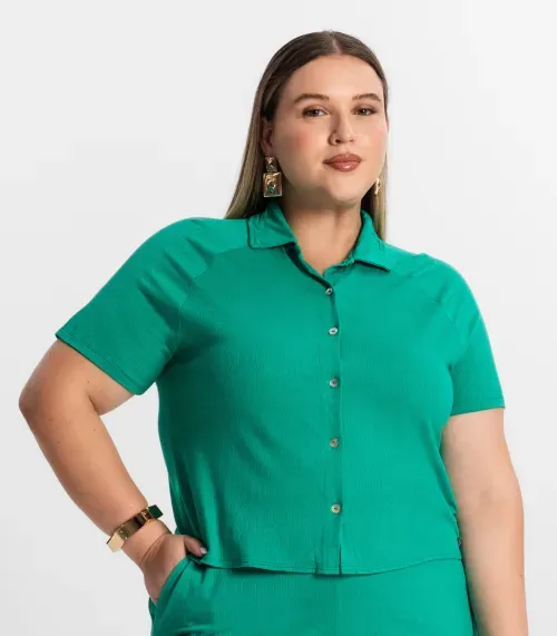 Conjunto Plus Size Camisa Com Bermuda Secret Glam Verde
