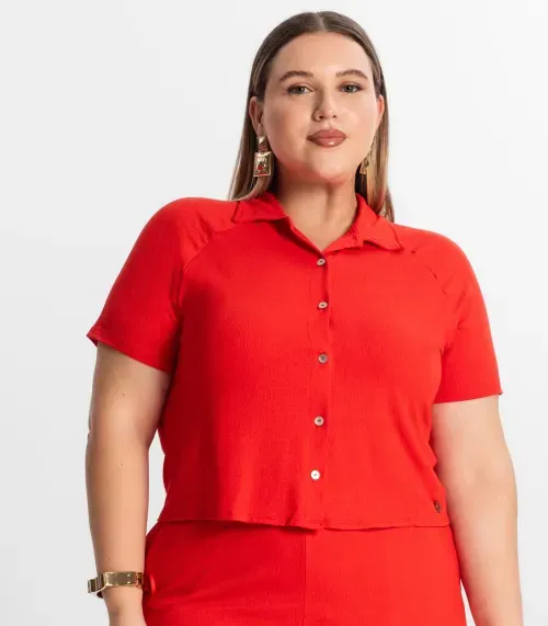 Conjunto Plus Size Camisa Com Bermuda Secret Glam Laranja