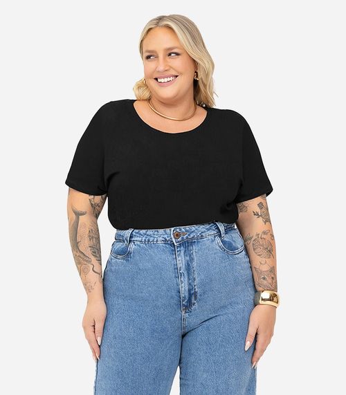 Blusa Manga Curta Feminina Plus Size Secret Glam Preto