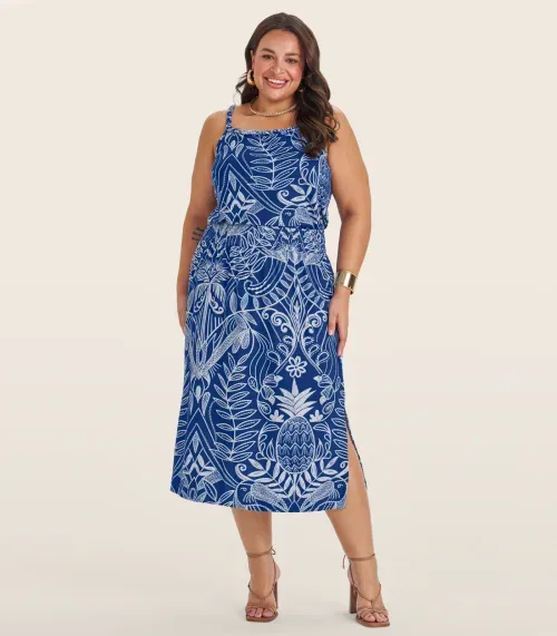 Saia Midi Feminina Plus Size Secret Glam Azul