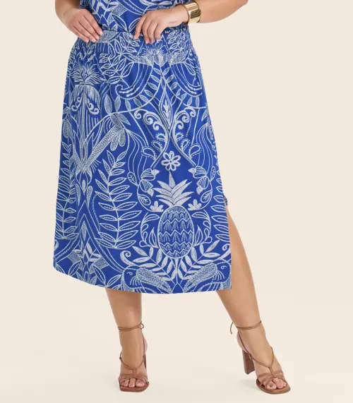 Saia Midi Feminina Plus Size Secret Glam Azul