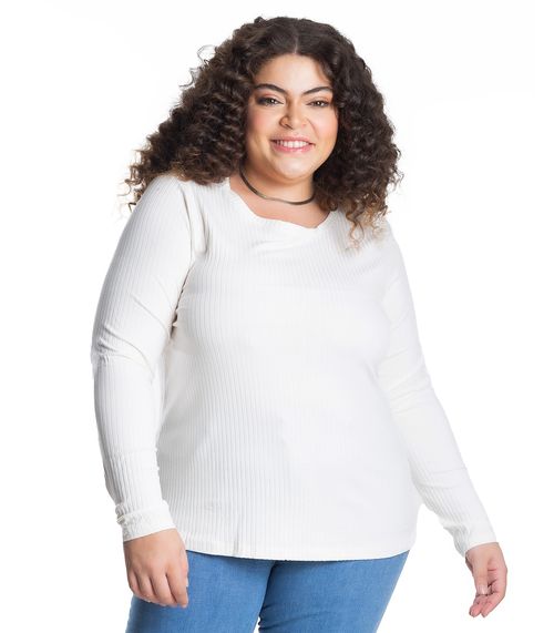 Blusa Manga Longa Ribana Canelada Secret Glam Bege