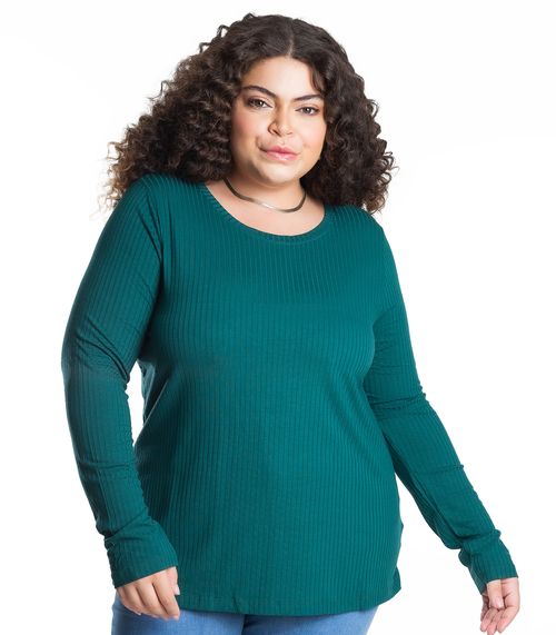 Blusa Manga Longa Ribana Canelada Secret Glam Verde