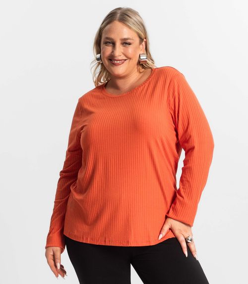 Blusa Manga Longa Ribana Canelada Secret Glam Laranja