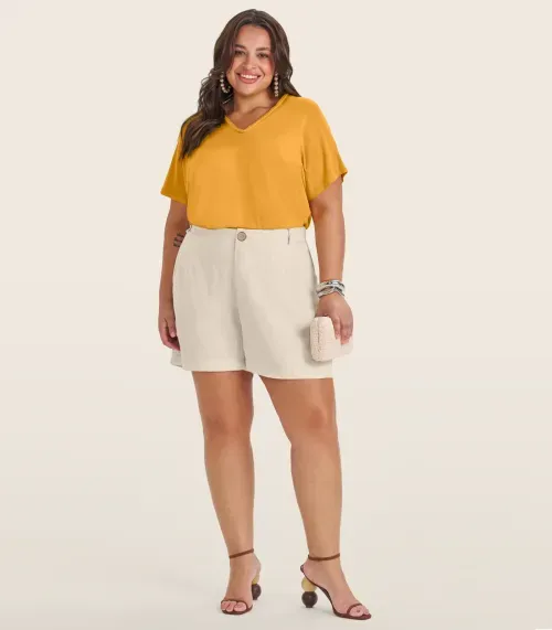 Blusa Manga Curta em Viscotorcion Secret Glam Amarelo