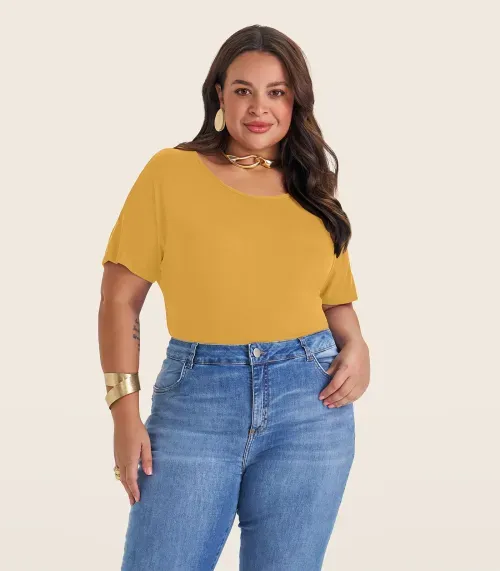 Blusa Manga Curta Feminina Plus Size Secret Glam Amarelo