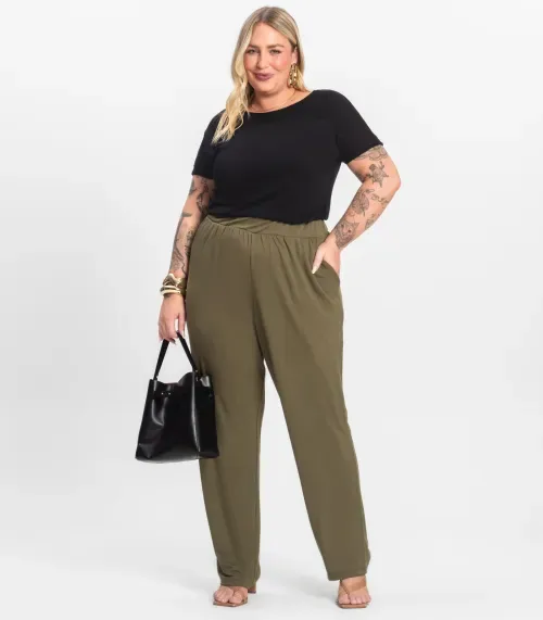 Calça Feminina Plus Size Em Molecotton Secret Glam Verde