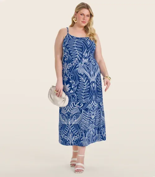Vestido Midi Plus Size Secret Glam Azul