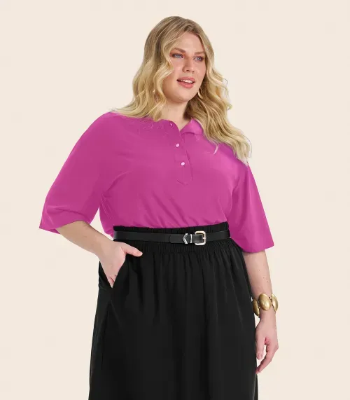 Blusa Manga Curta Plus Size Secret Glam Rosa