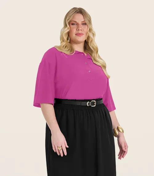 Blusa Manga Curta Plus Size Secret Glam Rosa