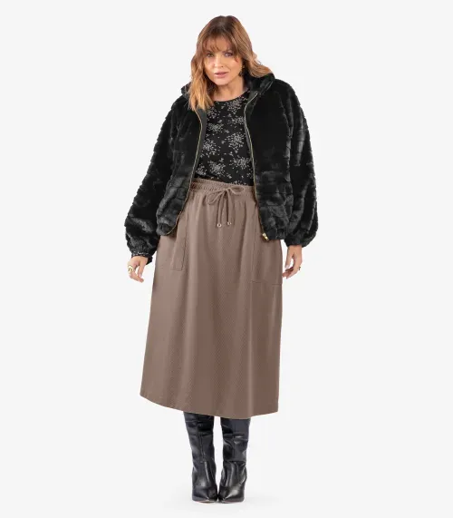 Jaqueta Feminina Plus Size Com Pelo Secret Glam Preto