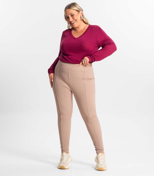 Legging Feminina Plus Size Em Courino Secret Glam Marrom