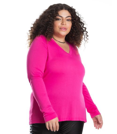 Blusa Manga Longa Visco Tricot Secret Glam Rosa