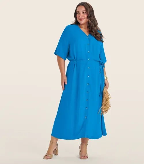 Vestido Chemise Longo Plus Size Secret Glam Azul