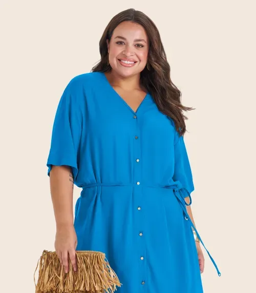 Vestido Chemise Longo Plus Size Secret Glam Azul