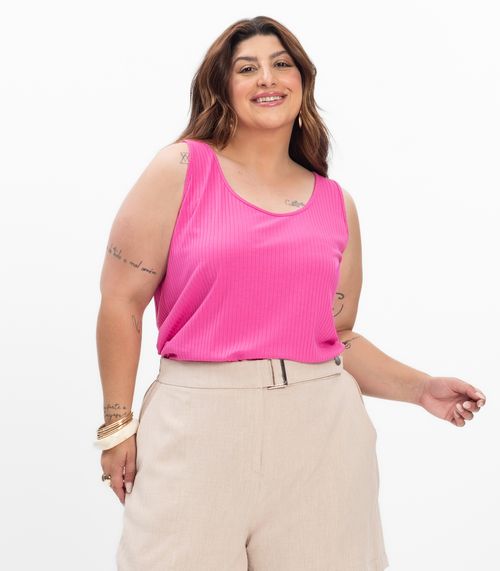 Regata Plus Size Em Ribana Canelada Secret Glam Rosa