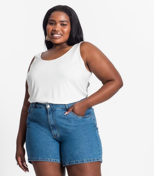 Regata Plus Size Em Ribana Canelada Secret Glam Bege