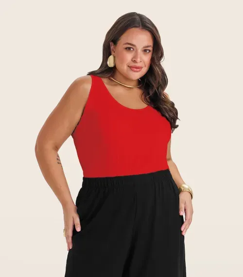 Regata Plus Size Em Ribana Canelada Secret Glam Laranja