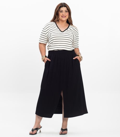 Saia Super Midi Feminina Plus Size Secret Glam Preto
