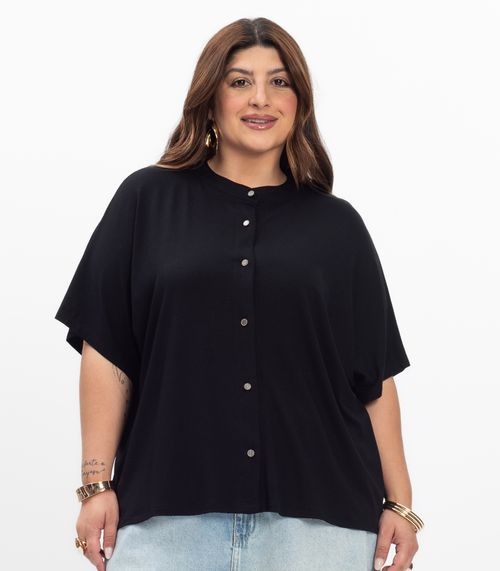 Camisa Manga Curta Feminina Plus Size Secret Glam Preto