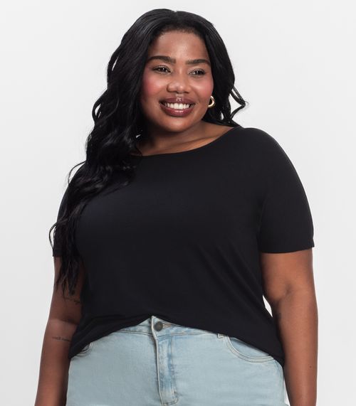 Blusa Manga Curta Feminina Plus Size Secret Glam Preto