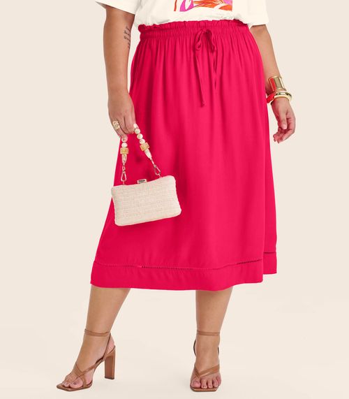 Saia Midi Plus Size em Viscose Secret Glam Vermelho
