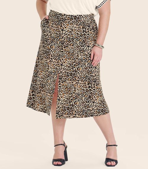 Saia Midi Plus Size em Viscotorcion Secret Glam Bege