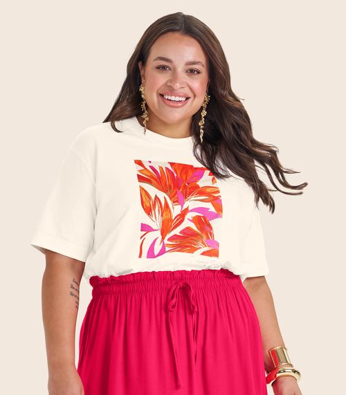 Camiseta Manga Curta Plus Size Secret Glam Bege