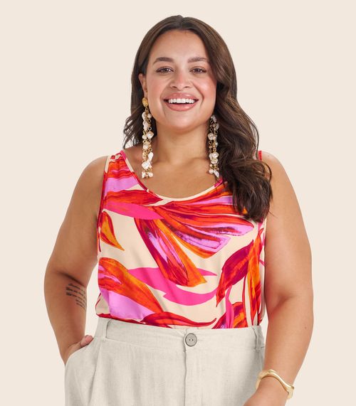 Regata Feminina Plus Size em Viscose Secret Glam Laranja
