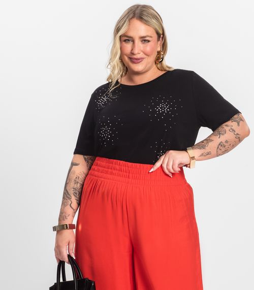 Blusa Manga Curta em Viscotorcion Secret Glam Preto