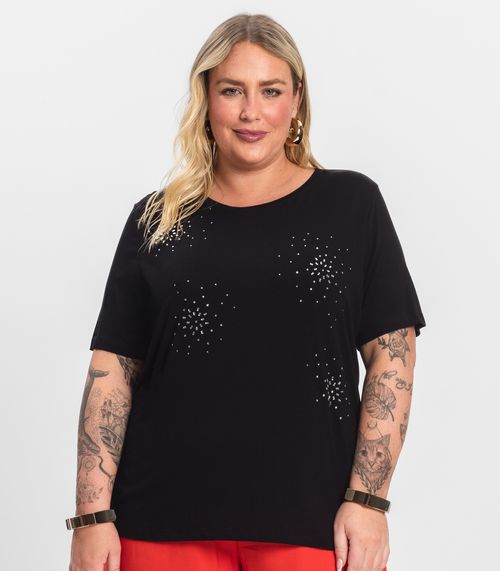 Blusa Manga Curta em Viscotorcion Secret Glam Preto